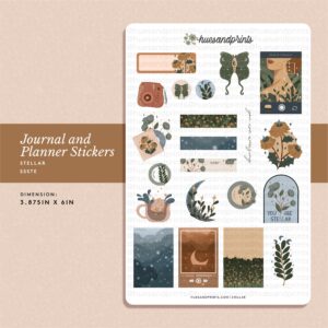 stellar sticker sheet design, stationery for planners, journals and notebooks