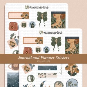 stellar sticker sheet design, stationery for planners, journals and notebooks