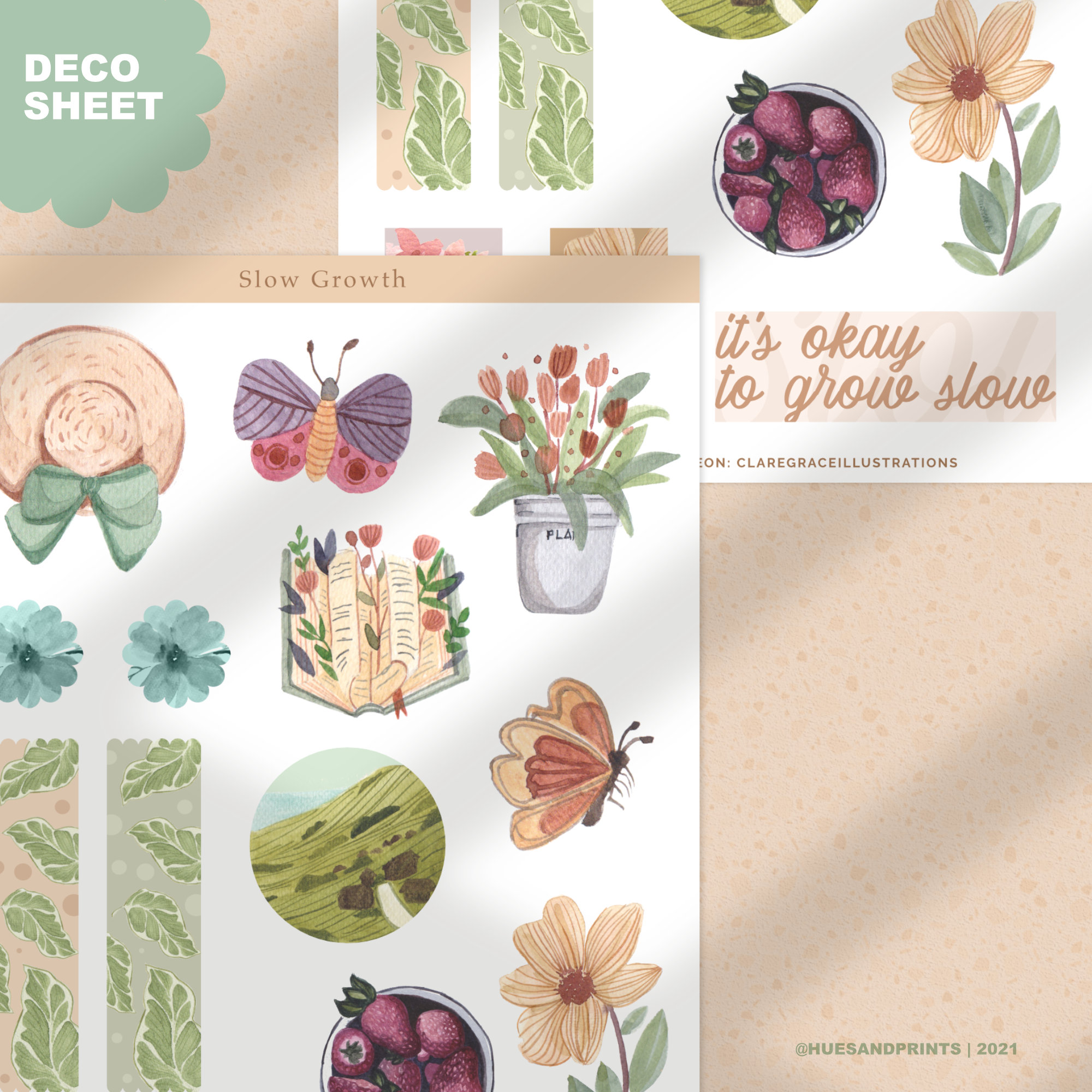 Slow Growth - Journal, Planner Stickers - Hues and Prints