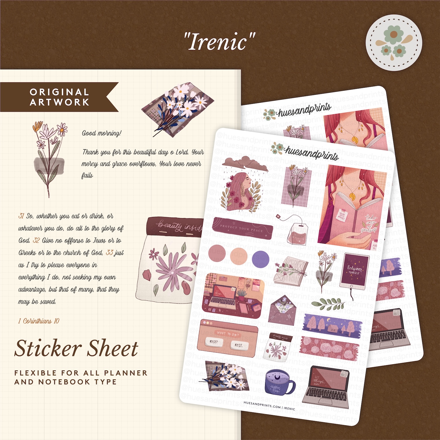 Irenic - Cosy Themed Planner Sticker Sheet - pink theme, planners, journal - Image 2