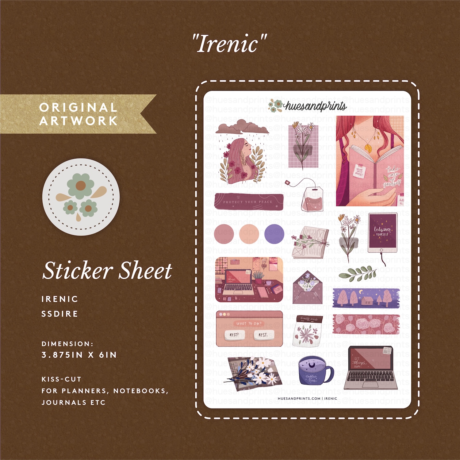 Irenic - Cosy Themed Planner Sticker Sheet - pink theme, planners, journal