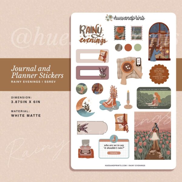 Planner sticker, journal sticker, Rainy evenings design
