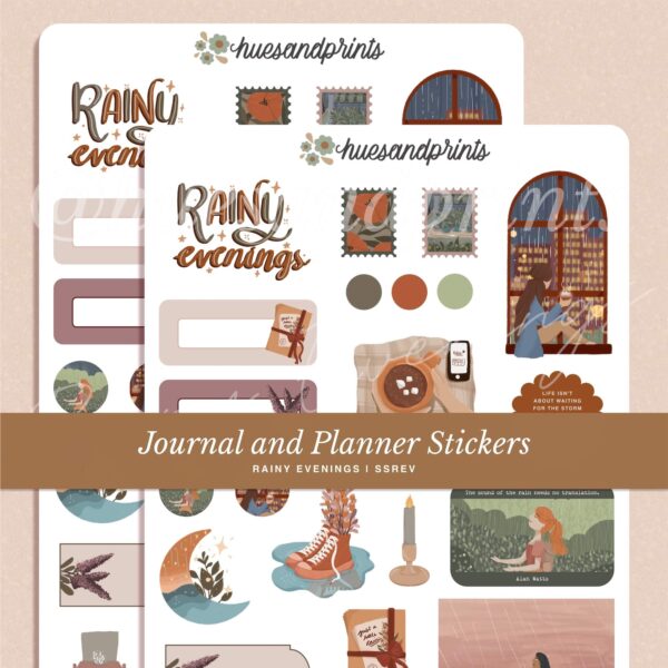 Planner sticker, journal sticker, Rainy evenings design