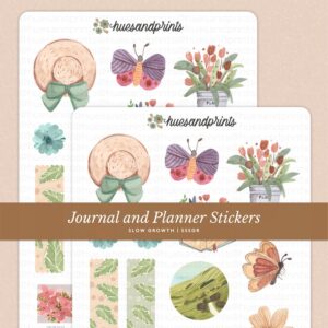 slow growth listing photo, sticker sheet design, watercolor, floral, meadows