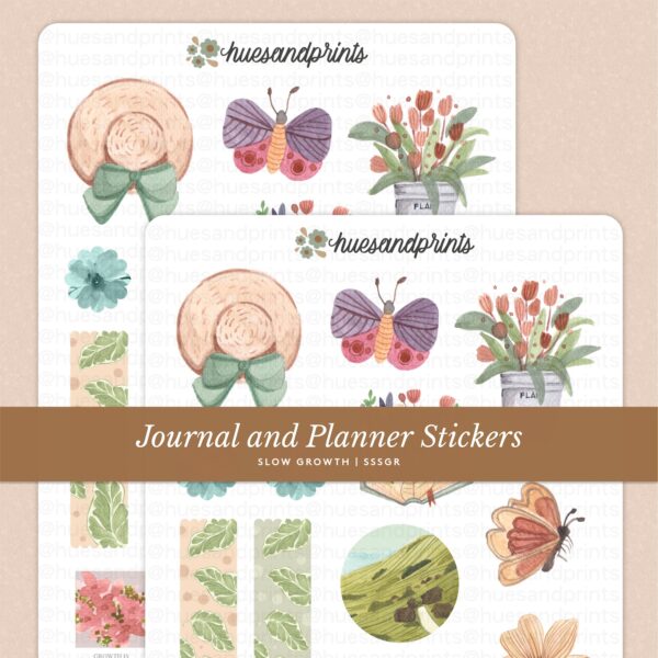 slow growth listing photo, sticker sheet design, watercolor, floral, meadows