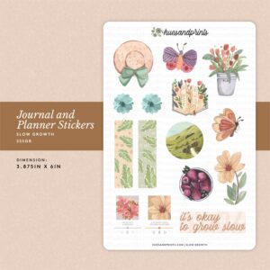 slow growth listing photo, sticker sheet design, watercolor, floral, meadows