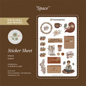 Sticker sheet, cosy, planner stickers, journal stickers. aesthetic, cosy, brown motifs design