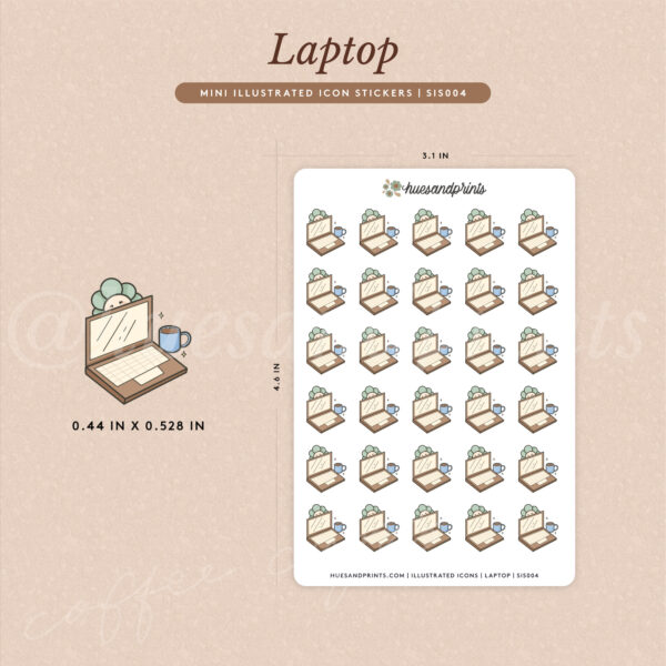 laptop and coffee icon stickers, illustrated