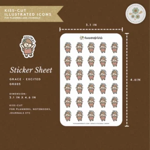 Grace sticker sheet - excited, planner stickers, stationery, notebook, icon stickers