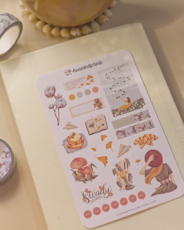 steady sticker sheet deco. illustrated stickers, cosy designs