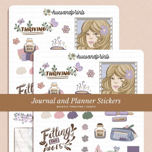 Planner, journal stickers, productivity, creative journal stickers, quietly thriving