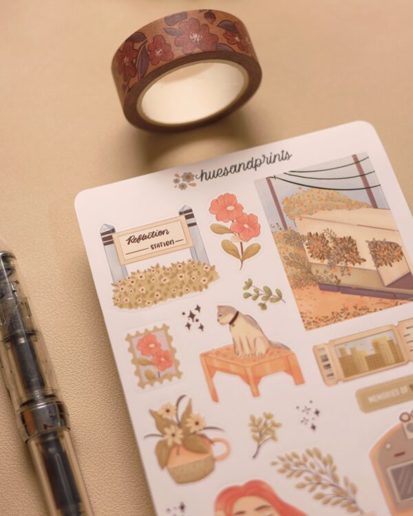 Memories of yesterday illustrated stickers for stationery, planner, journals etc. Thailand inspired, train, stations, cat