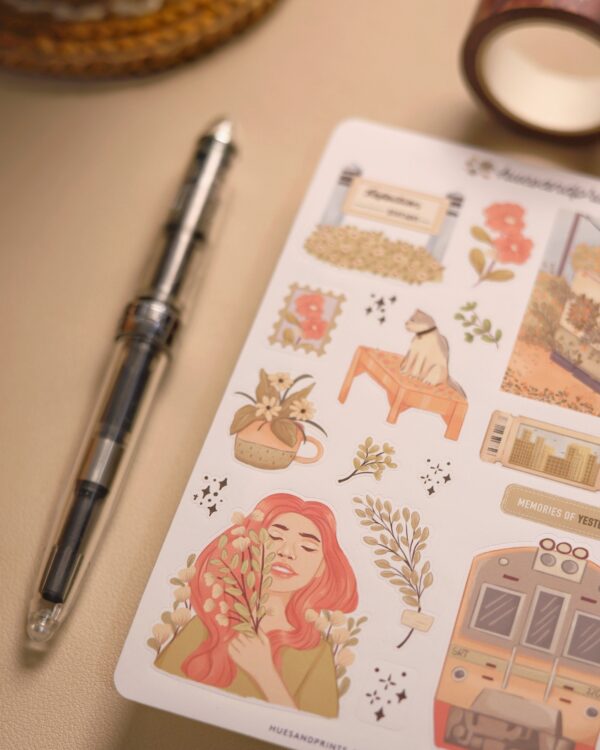 Memories of yesterday illustrated stickers for stationery, planner, journals etc. Thailand inspired, train, stations, cat