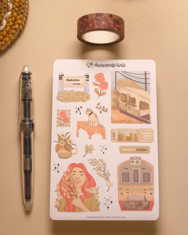 Memories of yesterday illustrated stickers for stationery, planner, journals etc. Thailand inspired, train, stations, cat