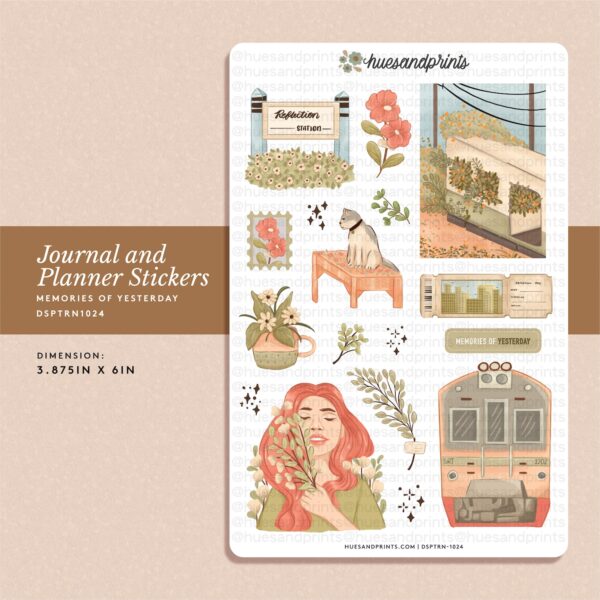 Memories of Yesterday, train, train station, sticker sheet design