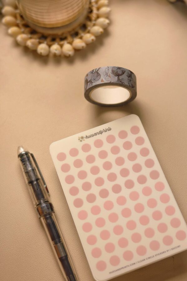 Dot stickers, clear, functional, planners and journals, pink