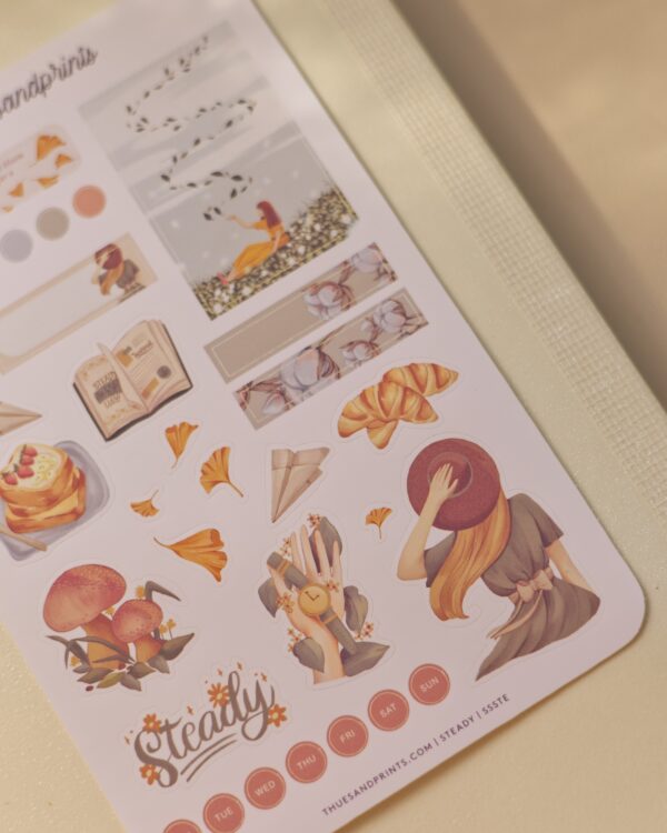 steady sticker sheet deco. illustrated stickers, cosy designs