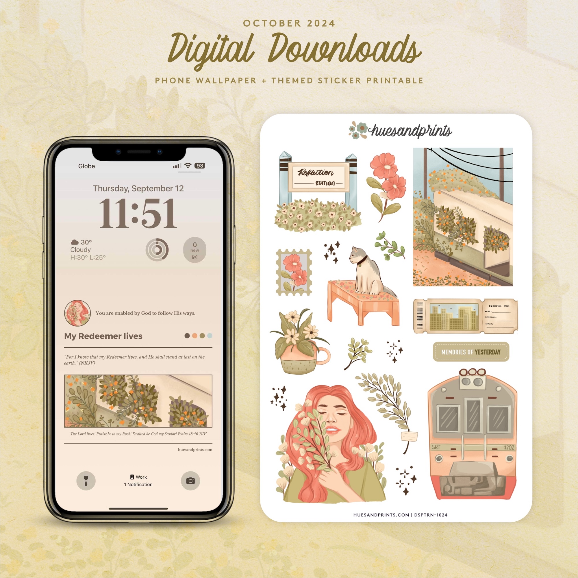 October 2024 printable, patreon, wallpaper