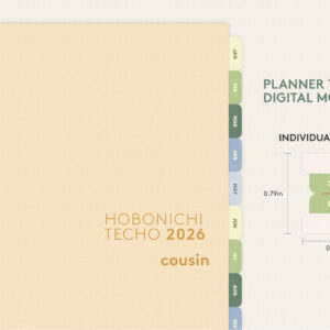 Planner Tabs Digital Mockup@2x hobonichi cousin 2026 with garden mist planner tabs - digital mockup