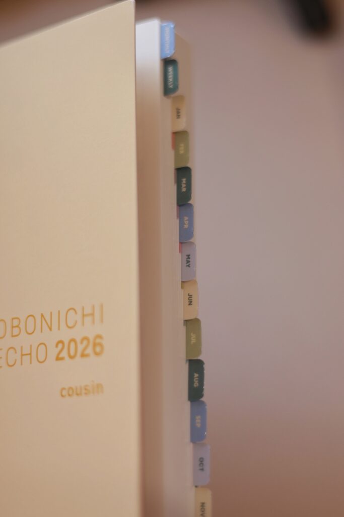 hobonichi cousin 2026 with garden mist planner tabs