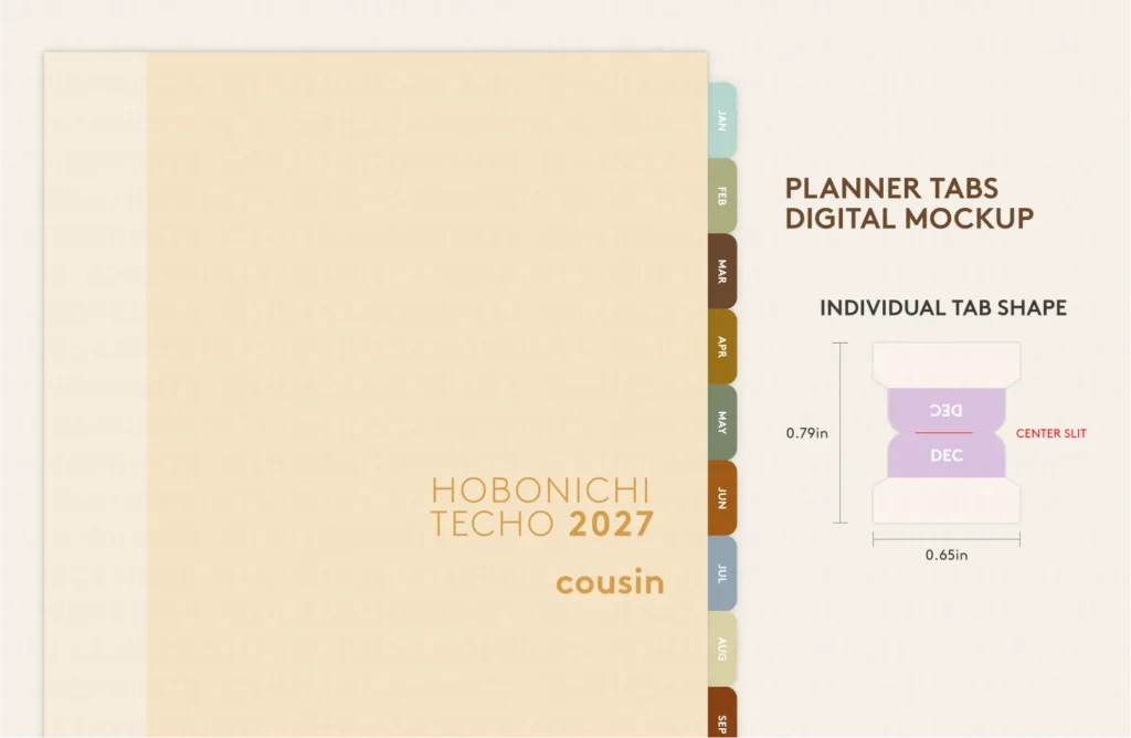 hobonichi cousin planner tabs for 2027, techo kaigi planner tabs