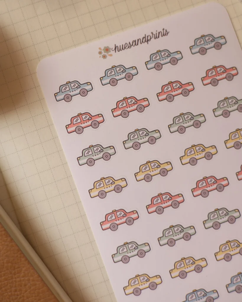 icon stickers for taxi rides. planner stickers, icon stickers for journaling, planning and documenting your day, week or month