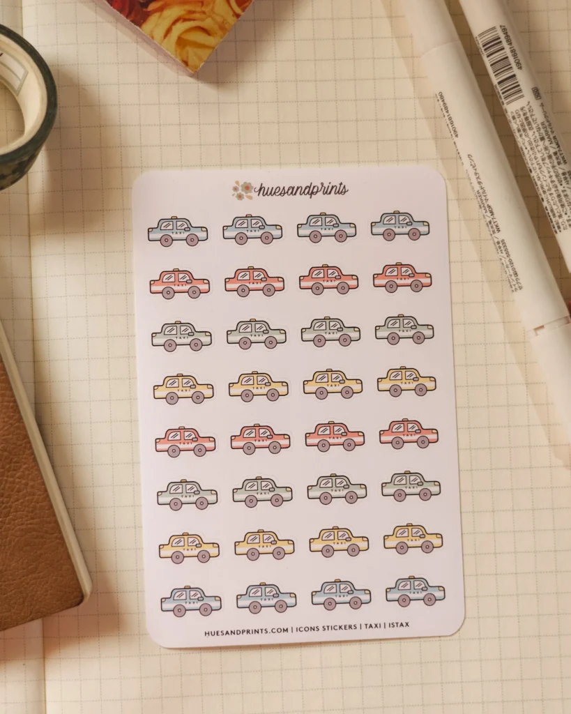 icon stickers for taxi rides. planner stickers, icon stickers for journaling, planning and documenting your day, week or month