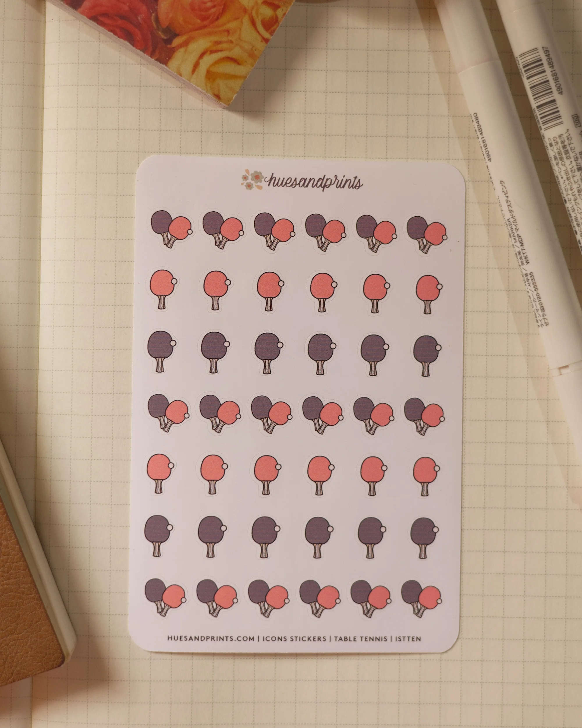 icon stickers, table tennis racket, icon stickers for journals, notebooks. for documenting and journaling