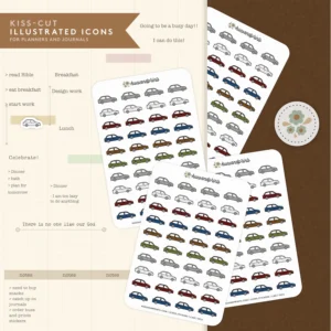 icon stickers for car rides. planner stickers, icon stickers for journaling, planning and documenting your day, week or month