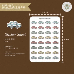 icon stickers for taxi rides. planner stickers, icon stickers for journaling, planning and documenting your day, week or month