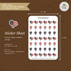 icon stickers, table tennis racket, icon stickers for journals, notebooks. for documenting and journaling