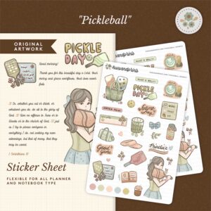 decorative sticker sheet for planners, notebooks, journals, sports themed, pickleball