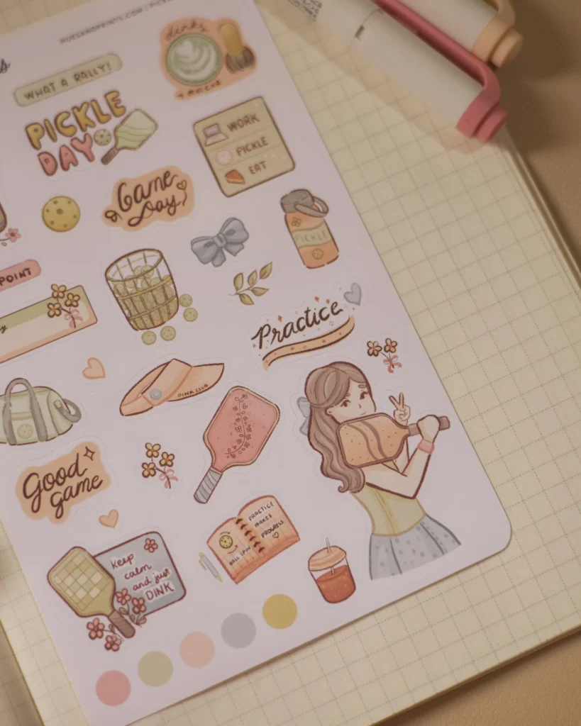 decorative sticker sheet for planners, notebooks, journals, sports themed, pickleball