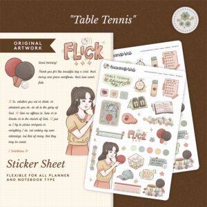 decorative sticker sheet for planners, notebooks, journals, sports themed, table tennis