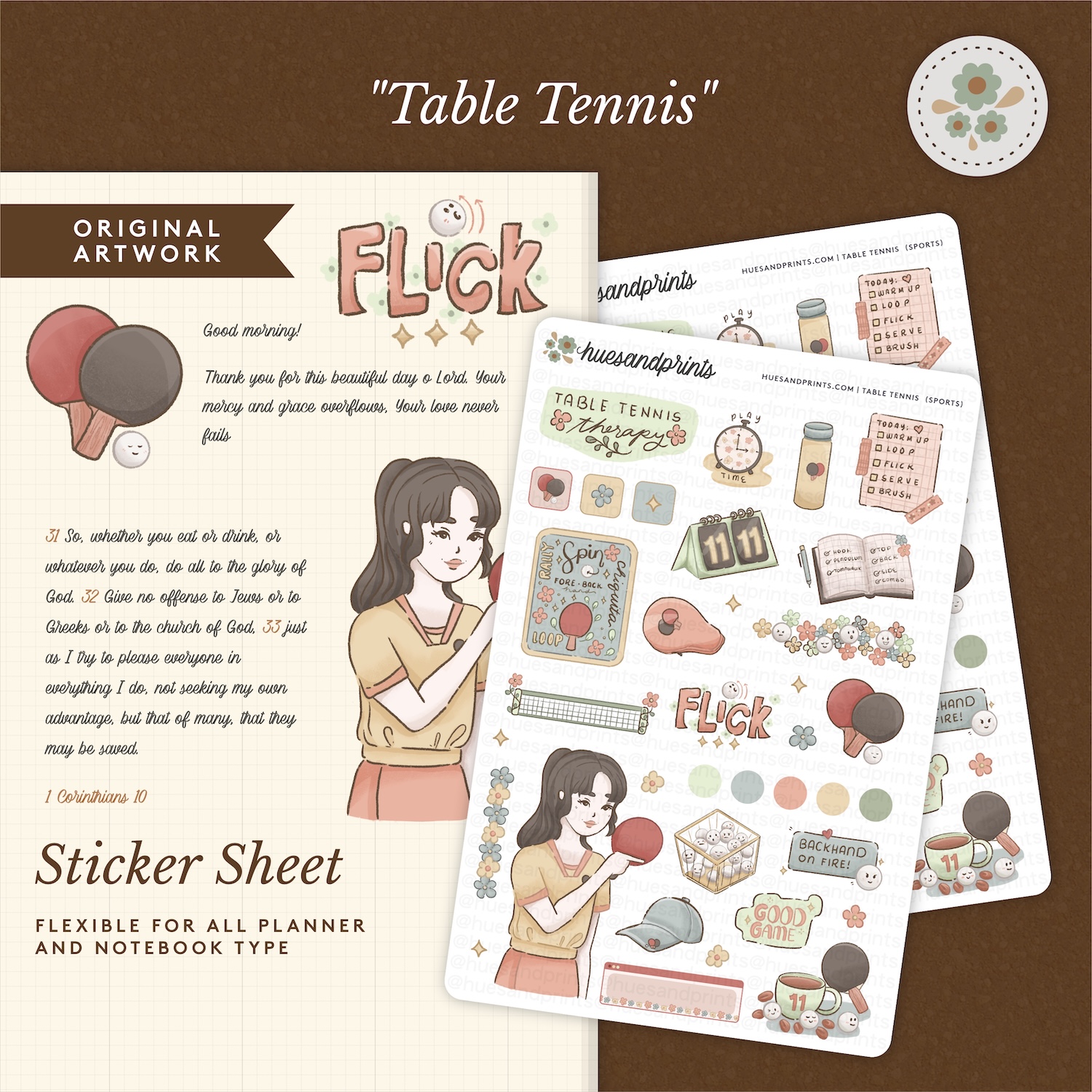 decorative sticker sheet for planners, notebooks, journals, sports themed, table tennis