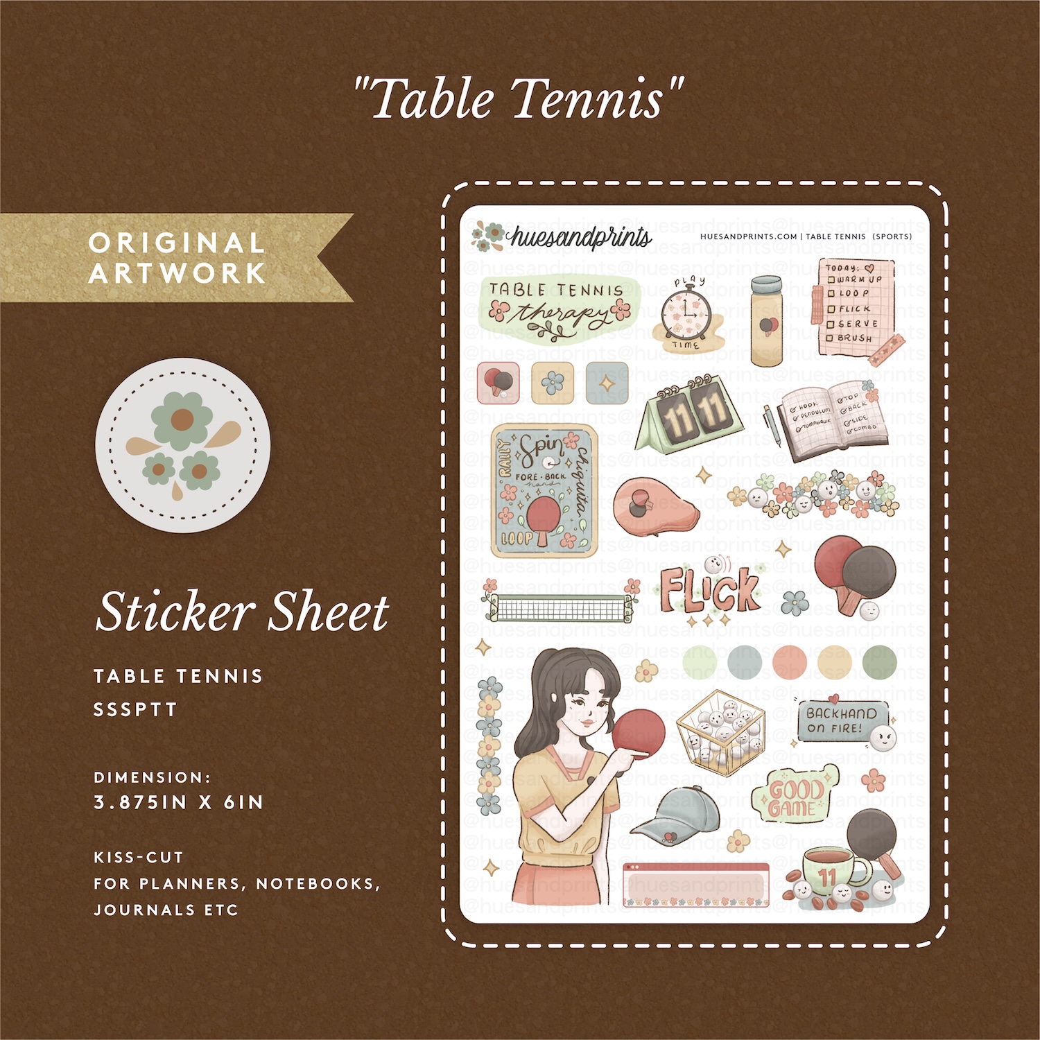 decorative sticker sheet for planners, notebooks, journals, sports themed, table tennis