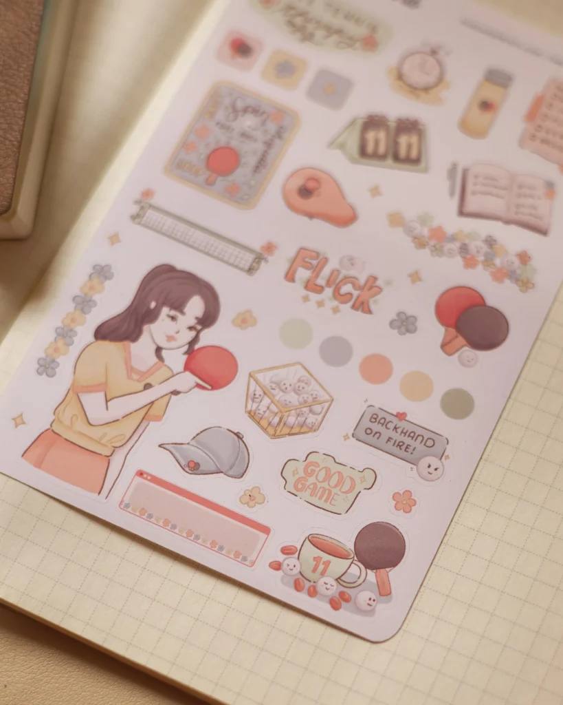 decorative sticker sheet for planners, notebooks, journals, sports themed, table tennis