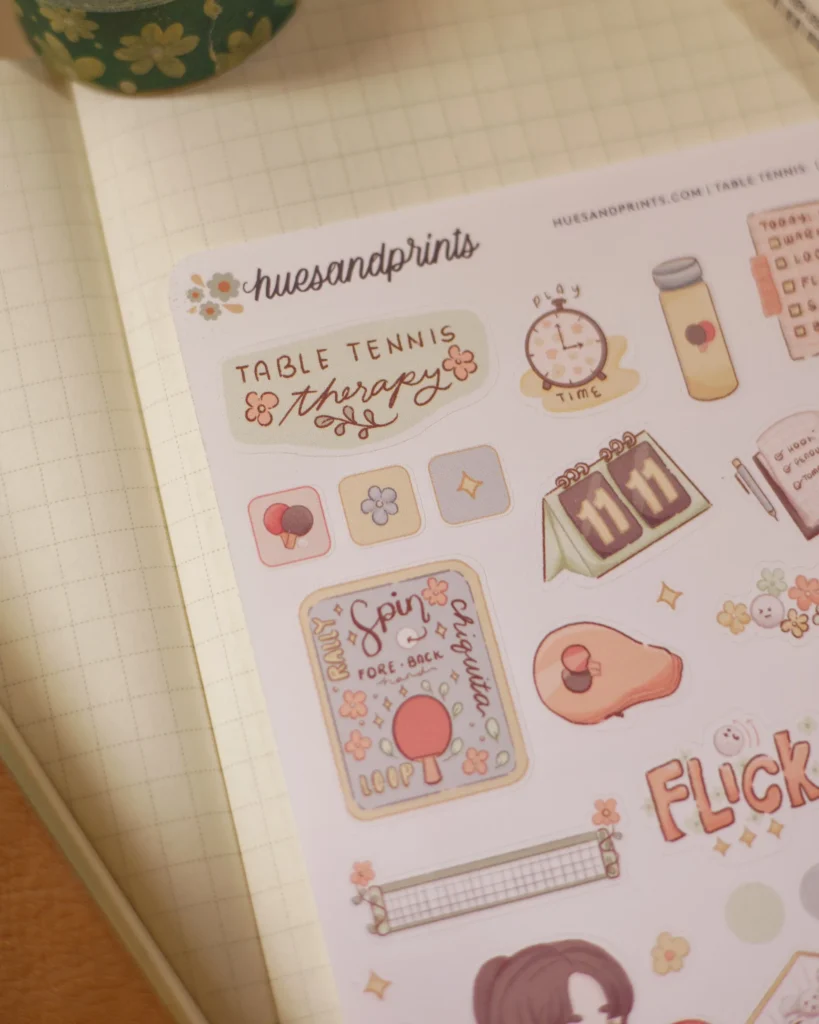 decorative sticker sheet for planners, notebooks, journals, sports themed, table tennis