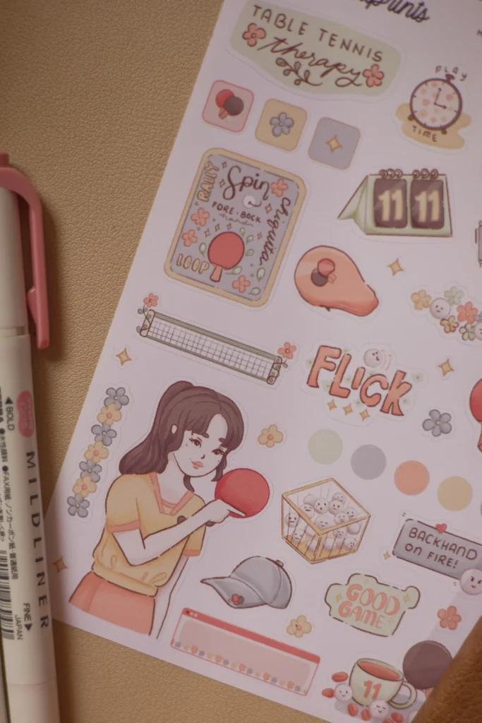 decorative sticker sheet for planners, notebooks, journals, sports themed, table tennis